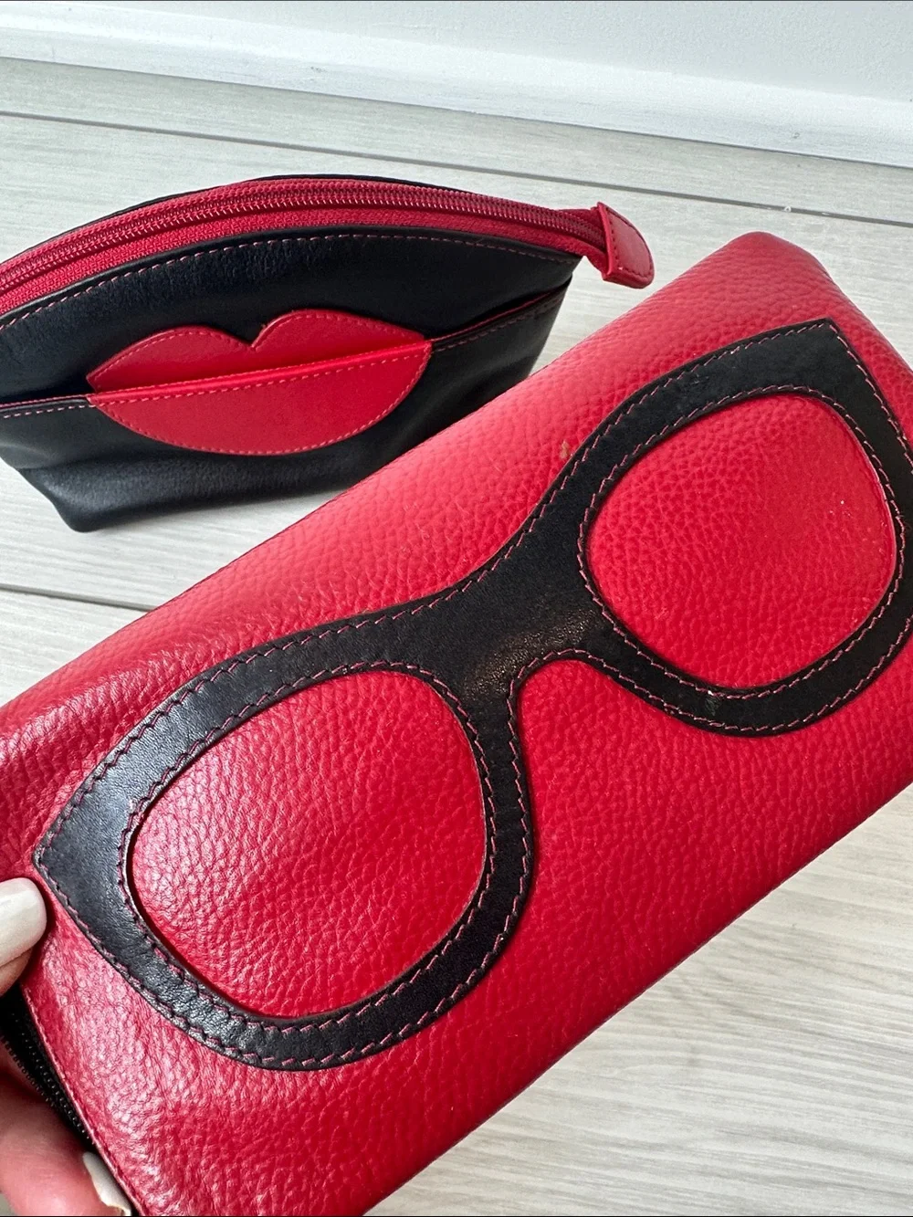 Red and Black Lip & Sunglasses Cosmetic Pouches